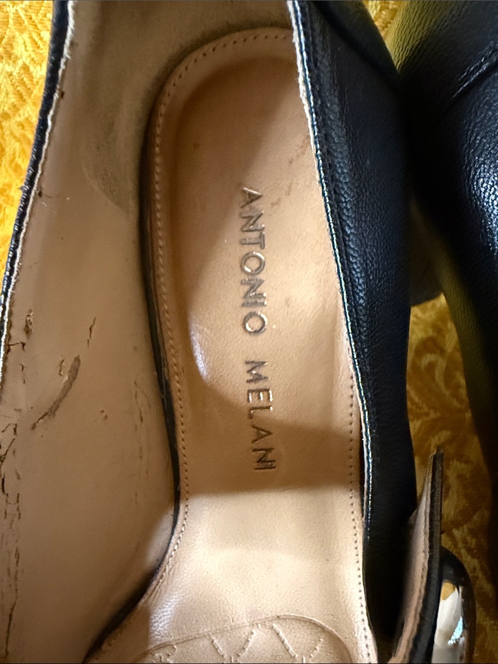 ANTONIO MELANI Black Mary Jane Heels with Gold Button - Picture 2 of 5